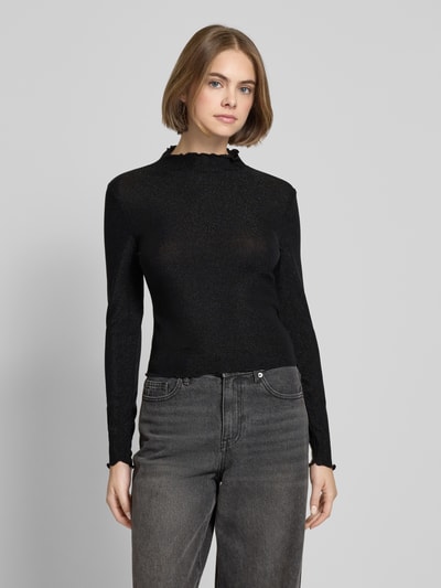 Pieces Slim Fit Langarmshirt mit Mock-Neck-Kragen und Frill-Abschlüssen Modell 'SANDRA' Black 4