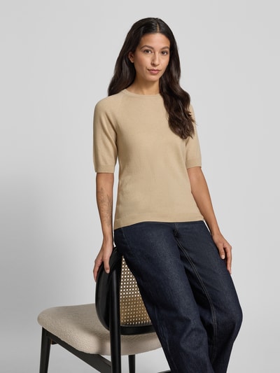 MM Regular fit gebreide pullover van een mix van wol en kasjmier, model 'YEN' Beige - 3