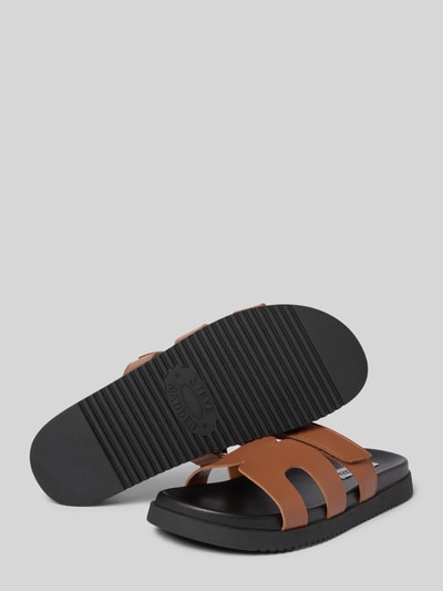 Steve Madden Leren slippers met klittenband, model 'MISSILE' Cognac - 4