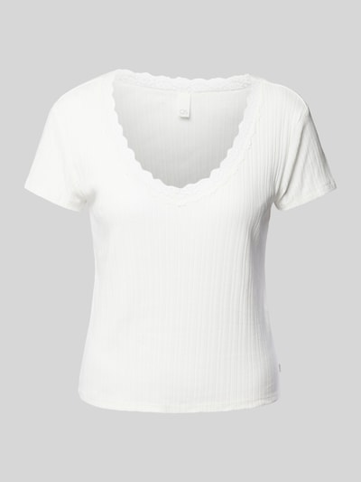 QS T-shirt met fijnrib Offwhite - 2