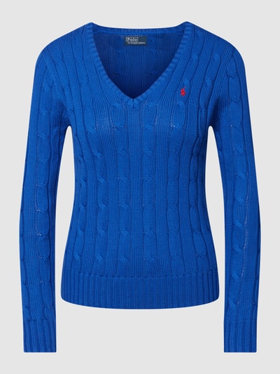 Polo Ralph Lauren Sweter z dzianiny z dekoltem w serek model ‘KIMBERLY’ Królewski niebieski 2