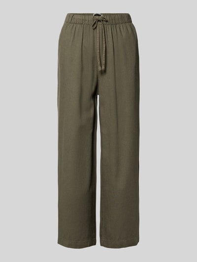 Produktfoto, Weite Hose aus Viskose-Leinen-Mix Modell 'GOA' von Only in Olive, unifarben, Wide Leg, elastischer Bund, seitliche Taschen.