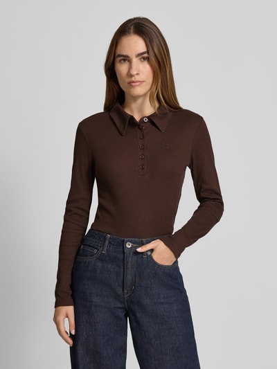 Gestuz Shirt met lange mouwen en polokraag, model 'drew' Donkerbruin - 4