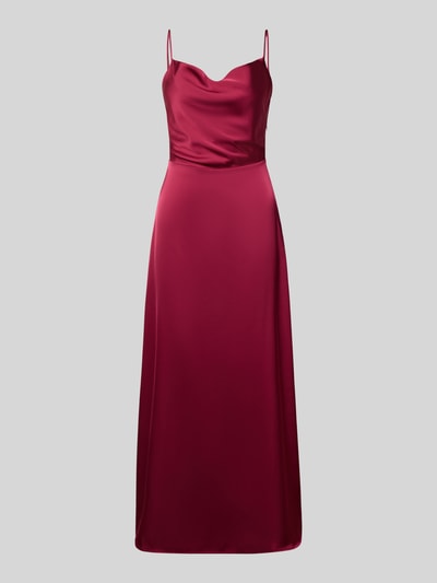 Productfoto, satijnen Regular Fit midijurk met ruguitsnijding model 'Ravenna' van Vila, spaghettibandjes, rits, rood, effen structuur