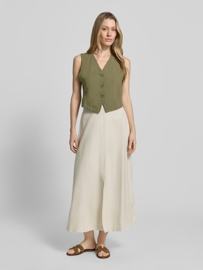 VERO MODA Regular Fit Leinenweste aus Baumwoll-Leinen-Mix Modell 'CAIA' Oliv 1