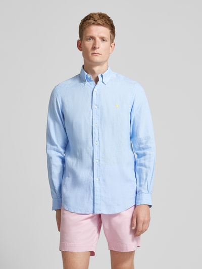 Polo Ralph Lauren Koszula lniana o kroju custom fit z wyhaftowanym logo Błękitny 4