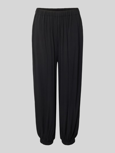Produktfoto, schwarze Relaxed-Fit Jogginghose aus reiner Viskose Modell 'Radia' von Soyaconcept mit elastischem Bund und elastischen Beinabschlüssen, Damen, Bundweite 37 cm, Innenbeinlänge 70 cm, glatte Textur