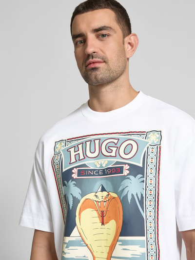 HUGO T-Shirt mit Motiv- und Label-Print Modell 'Dicobri' Weiss 3