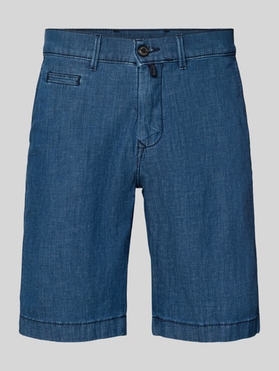 Produktfoto, Bermudas in Denim-Optik mit Paspeltasche von Pierre Cardin aus Baumwoll-Mix mit Leinen-Anteil, Regular-Fit, blaue Struktur