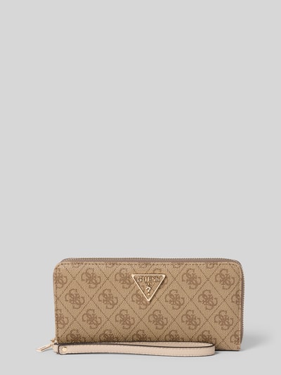 Produktfoto, Portemonnaie mit diversen Einsteckfächern Modell 'LAUREL' von Guess in Beige mit Label-Detail und kurzem Tragegriff, Reißverschluss