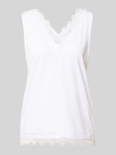 Produktfoto, Regular Fit Bluse mit Spitzenbesatz Modell 'Bicco' von FREE/QUENT, ärmellos, V-Ausschnitt, elastischer Material-Mix, weiß, glatte Textur