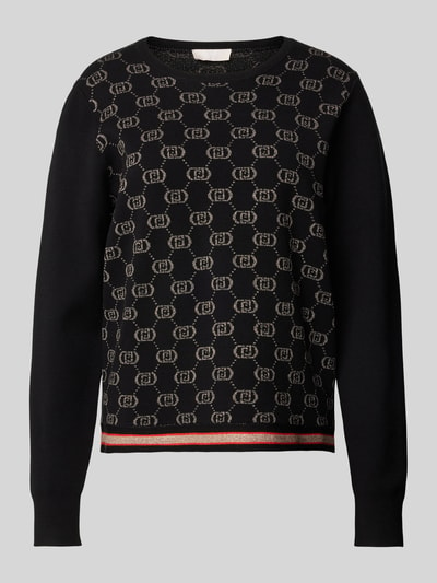 LIU JO SPORT Sweter z dzianiny z detalami z logo Czarny 2