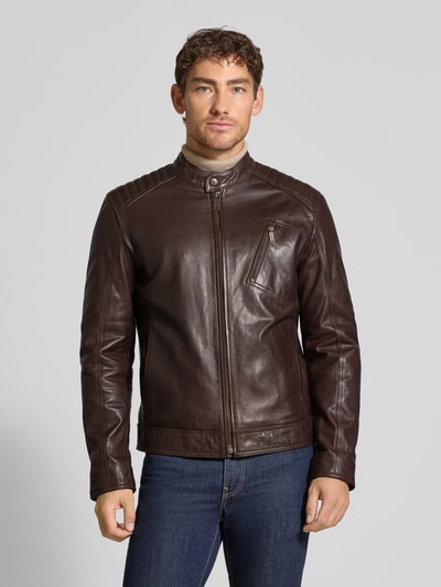 Strellson Regular Fit Lederjacke aus Lammnappa Modell 'PIERS' Dunkelbraun 4