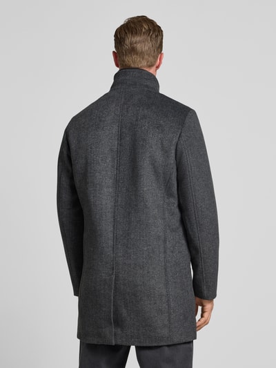 Tom Tailor Regular fit lange wollen jas met opstaande kraag Donkergrijs gemêleerd - 5