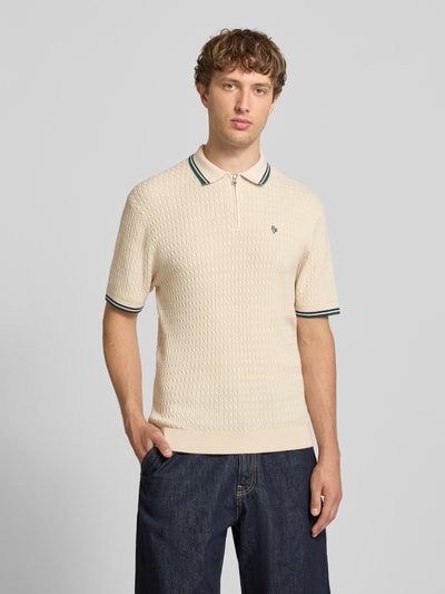 REVIEW Slim Fit Poloshirt in Strick-Optik Ecru 4