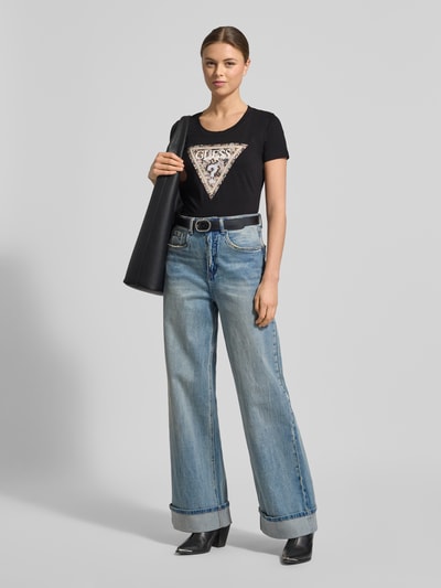 GUESS Slim Fit T-Shirt mit Ziersteinbesatz Black 1