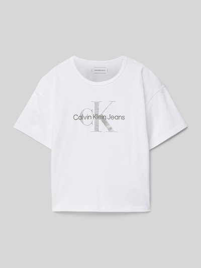 Calvin Klein Jeans Cropped T-Shirt mit Logo-Print Weiss 1