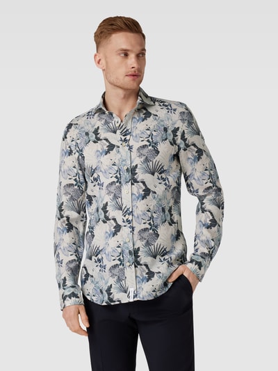 Baldessarini Slim fit linnen overhemd met all-over bloemenprint, model 'Hugh' Bleu - 4