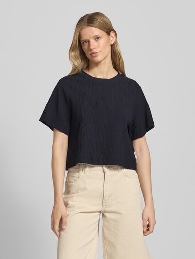 Marc O'Polo Denim T-shirt met geribde ronde hals Marineblauw - 4