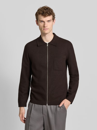 Marc O'Polo Regular Fit Strickjacke aus Schurwoll-Mix Dunkelbraun 4