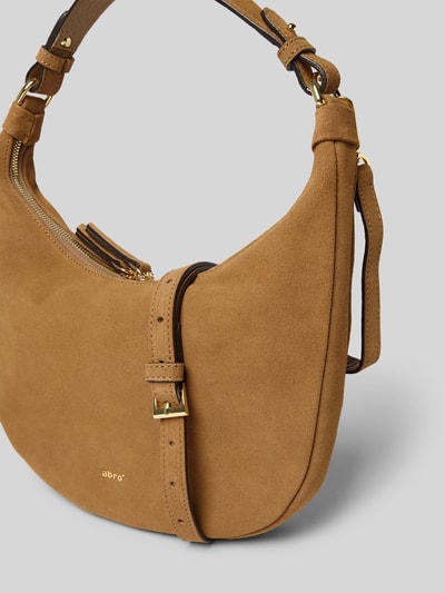 Produktfoto, Hobo Bag aus echtem Leder Modell 'NANA' von Abro in Camel, goldene Schnallen, strukturierte Oberfläche, abnehmbarer Schulterriemen, Reißverschlussfach, 28x28x5 cm, Innenfach, schlichte Form