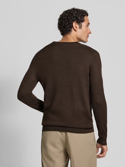 Christian Berg Men Strickpullover aus Woll-Mix mit V-Ausschnitt Dunkelbraun Melange 5