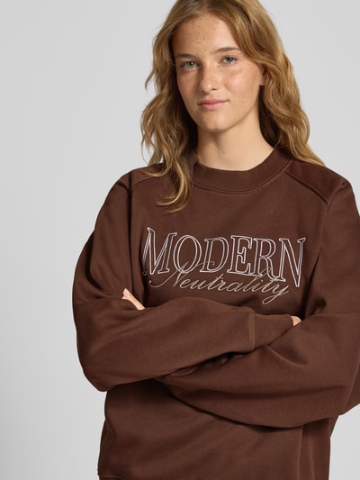 LeGer by Lena Gercke Oversized sweatshirt met ribboorden, model 'Maxime' Donkerbruin - 3