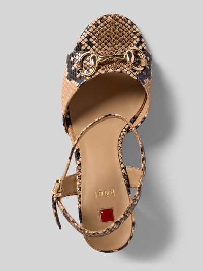 Productfoto, Sandaletten aus echtem Leder in Allover-Animal-Print van Högl, dames sandalette met afgeronde pasvorm, gladde zool, hakhoogte maat 40: 9 cm, bruin-zwart met textuur.