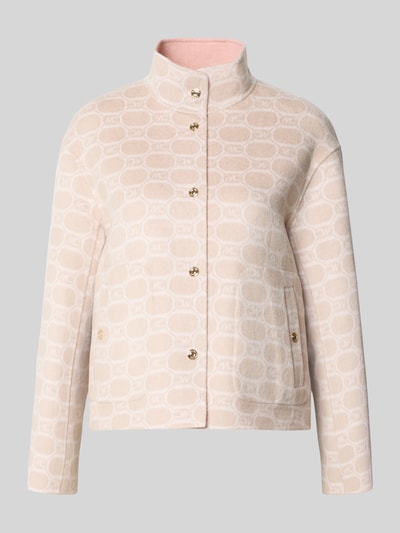 Produktfoto, Jacke im Allover-Look mit Stehkragen von Marc Cain in Beige und Rosé aus Baumwoll-Mix mit Knopfleiste, Eingrifftaschen, Regular-Fit, strukturierte Oberfläche, Rückenlänge 58 cm, Schulterbreite 59 cm, Brustweite 61 cm, Ärmellänge 55 cm für Damen.
