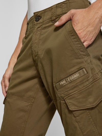 PME Legend Slim fit cargobroek met labeldetail, model 'NORDROP' Olijfgroen - 3