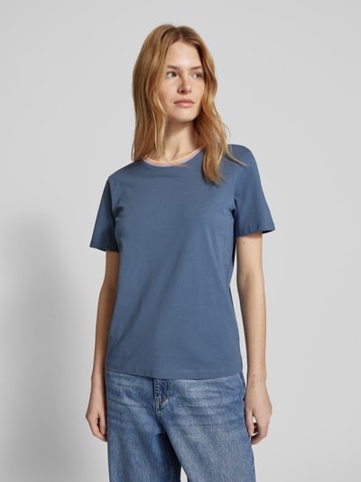 Jake*s Casual T-shirt met contrasterende ronde hals Rookblauw - 4