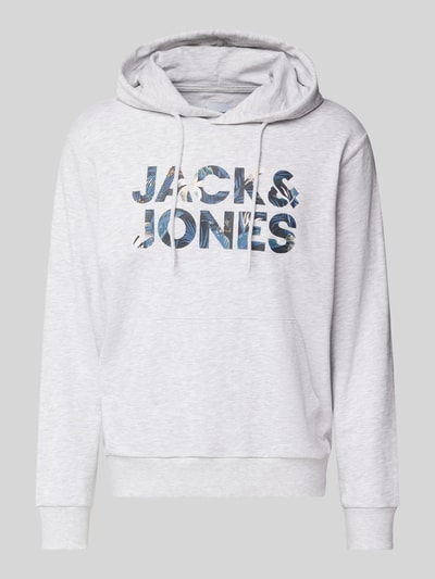 Jack & Jones Hoodie mit Label-Print Modell 'BRYAN' Hellgrau Melange 1