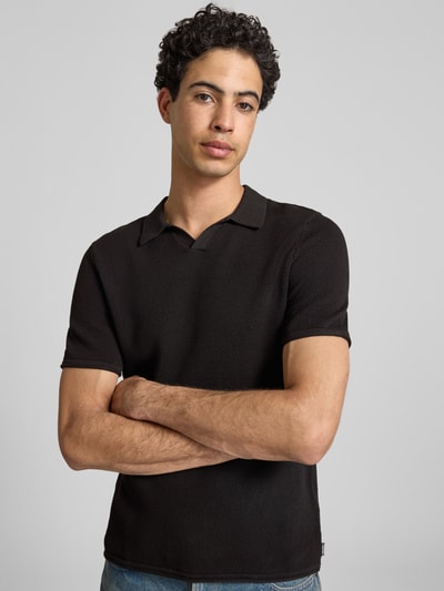REVIEW Koszulka polo o kroju slim fit z fakturowanym wzorem Czarny 3