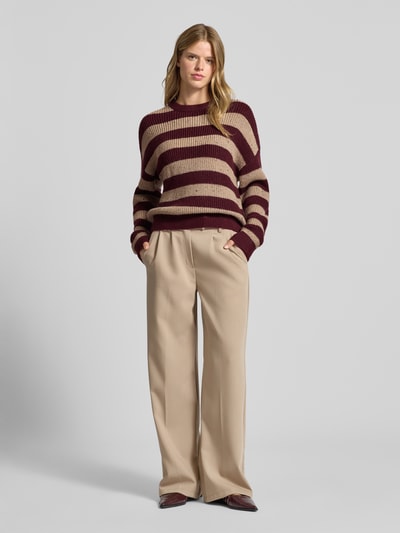 Review Oversized Strickpullover mit Streifenmuster Rostrot Melange 1
