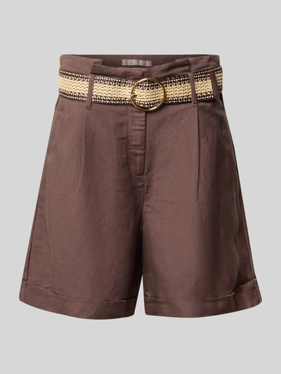 Produktfoto, Shorts aus Leinen-Viskose-Mix mit Gürtel von Christian Berg Woman Selection, braun, Regular-Fit, Gesäßtaschen, glatte Struktur