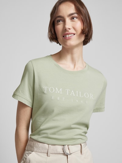 Tom Tailor T-shirt met labelstitching Rietgroen - 3