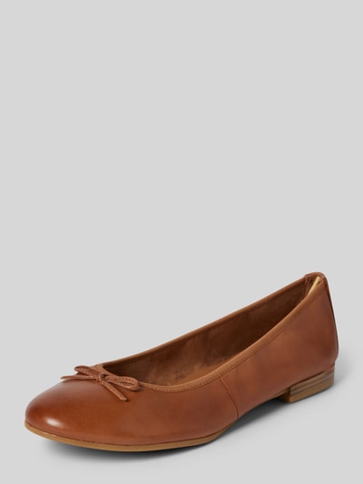 Tamaris Ballerinas aus Leder mit Schleifen-Applikation Cognac 1