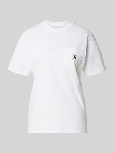 Produktfoto, T-Shirt mit Brusttasche und Label-Detail von Carhartt Work In Progress in Weiß, Reine Baumwolle, Regular-Fit, Rundhalsausschnitt, Rückenlänge 59 cm bei Größe S
