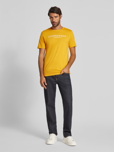 Lindbergh T-shirt met labelprint, model 'Copenhagen' Terracotta - 1