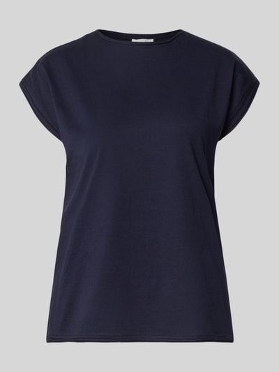 Produktfoto, T-Shirt mit Rundhalsausschnitt und Rollsaum von Christian Berg Woman, bawełna, krój regular fit, kolor granatowy, długość tyłu w rozmiarze S: 57 cm
