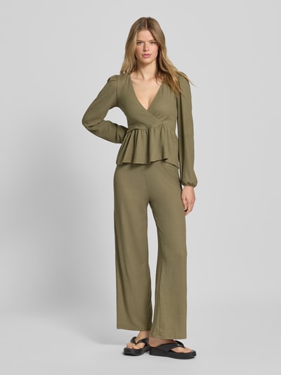 Only Regular fit wijde broek met elastische band, model '30 BILL' Kaki - 1