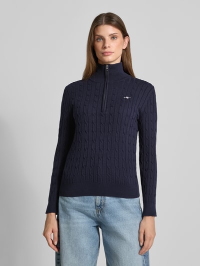 Gant Schipperstrui met logostitching en kabelpatroon Marineblauw - 4