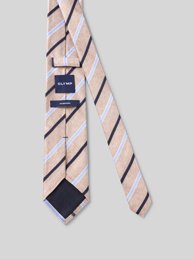 Produktfoto, Krawatte aus reiner Seide von OLYMP, beige mit blauen und schwarzen Streifen, glatte Textur, Herren Krawatte von OLYMP