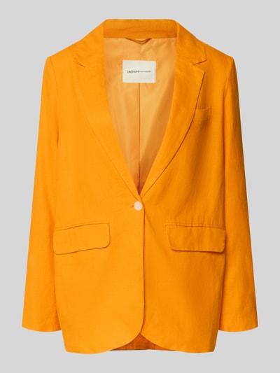 Produktfoto, Leinenblazer mit Reverskragen van TOM TAILOR Denim, linnenmix met viscose, recht model, effen design, knoopsluiting, klepzakken, borstzak, fel oranje met gladde structuur