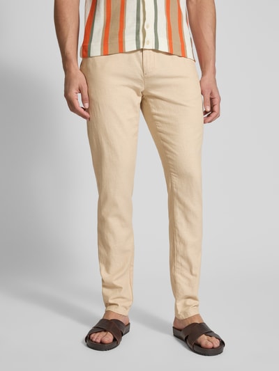 Scotch & Soda Spodnie materiałowe o kroju tapered fit z tunelem model ‘Warren’ Beżowy 4