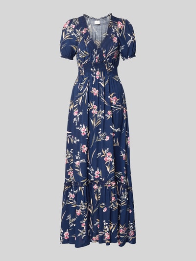 Produktfoto, Maxikleid aus Viskose mit V-Ausschnitt von Apricot, niebieski kolor, kwiatowy wzór allover, elastyczna talia, długość tyłu w rozmiarze S: 133 cm, szerokość w rozmiarze S: 25 cm, długość rękawa w rozmiarze S: 22 cm, krój A-linia, miękka faktura.