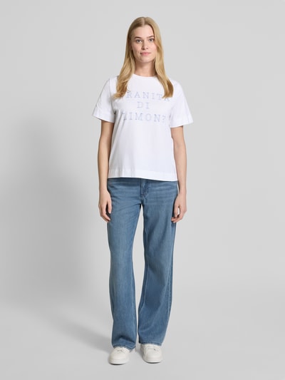 Rich & Royal T-shirt met geribde ronde hals Wit - 1