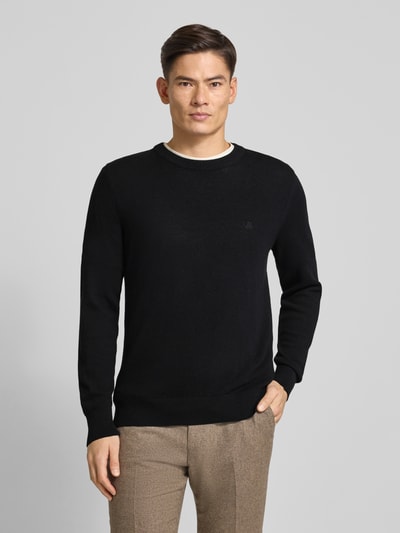 Marc O'Polo Sweter z dzianiny o kroju regular fit z mieszanki bawełny i żywej wełny Czarny 4