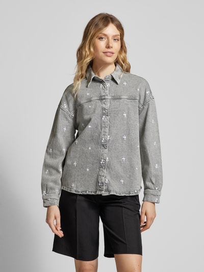 Vero Moda Jeansbluse mit verdeckter Knopfleiste Hellgrau 4