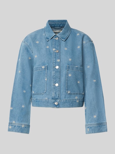 Productfoto, lichtblauwe dames jeansjack Regular Fit Jeansjacke aus reiner Baumwolle van Tom Tailor Denim met witte geborduurde details